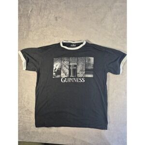 Guinness Official Merchandise Mens L Black Ringer T-Shirt Beer Graphic Stout Tee